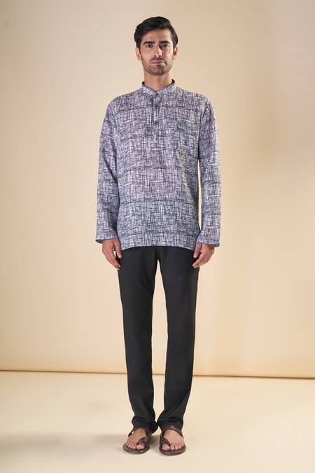 Arihant Rai Sinha Grey Cotton Abstract Print Short Kurta Online at Aza Fashions Arihant Rai Sinha_Grey Cotton Abstract Print Short Kurta_Online_at_Aza_Fashions
