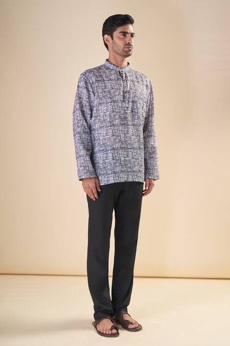Buy Arihant Rai Sinha Grey Cotton Abstract Print Short Kurta Online at Aza Fashions Buy_Arihant Rai Sinha_Grey Cotton Abstract Print Short Kurta_Online_at_Aza_Fashions