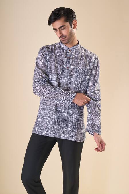 Shop Arihant Rai Sinha Grey Cotton Abstract Print Short Kurta Online at Aza Fashions Shop_Arihant Rai Sinha_Grey Cotton Abstract Print Short Kurta_Online_at_Aza_Fashions