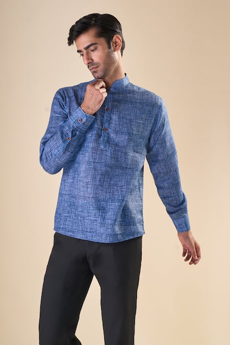 Aryavir Malhotra Cotton Checks Print Short Kurta 