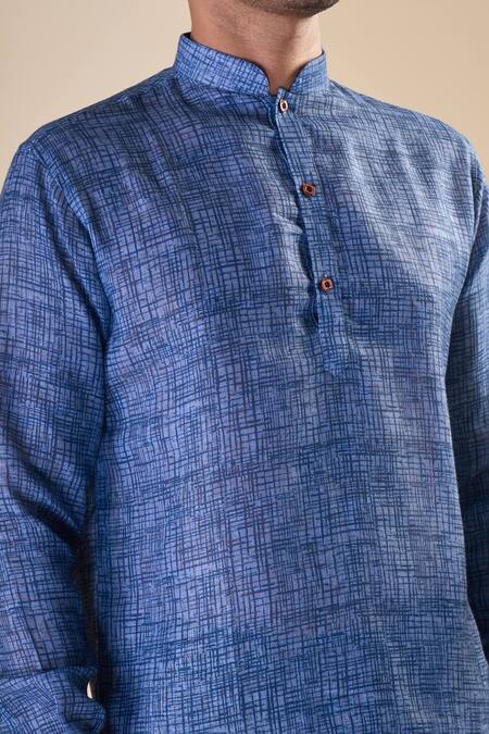 Arihant Rai Sinha Blue Cotton Checks Print Short Kurta at Aza Fashions Arihant Rai Sinha_Blue Cotton Checks Print Short Kurta_at_Aza_Fashions