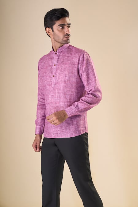 Aryavir Malhotra Cotton Print Shirt Style Short Kurta 