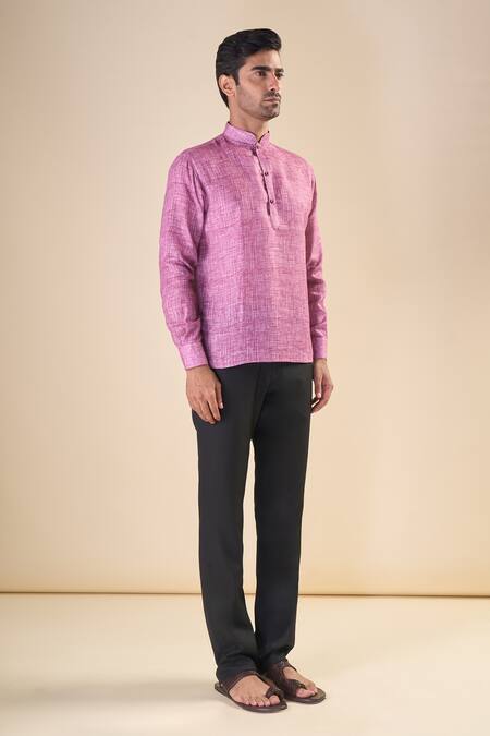 Buy Arihant Rai Sinha Pink Cotton Print Shirt Style Short Kurta Online at Aza Fashions Buy_Arihant Rai Sinha_Pink Cotton Print Shirt Style Short Kurta_Online_at_Aza_Fashions