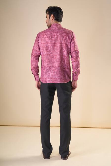 Shop Arihant Rai Sinha Peach Cotton Abstract Print Shirt Style Short Kurta at Aza Fashions Shop_Arihant Rai Sinha_Peach Cotton Abstract Print Shirt Style Short Kurta_at_Aza_Fashions