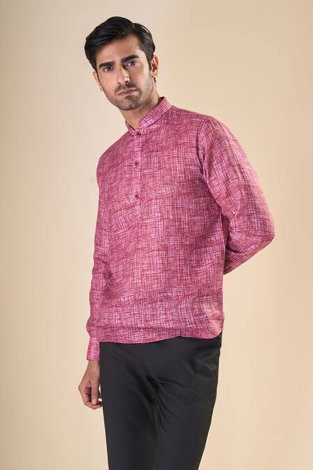 Arihant Rai Sinha Peach Cotton Abstract Print Shirt Style Short Kurta at Aza Fashions Arihant Rai Sinha_Peach Cotton Abstract Print Shirt Style Short Kurta_at_Aza_Fashions
