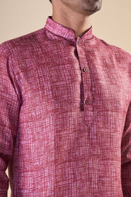 Buy Arihant Rai Sinha Peach Cotton Abstract Print Shirt Style Short Kurta Buy_Arihant Rai Sinha_Peach Cotton Abstract Print Shirt Style Short Kurta