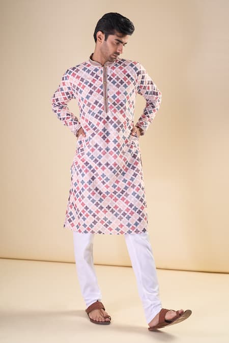 Aryavir Malhotra Geometric Print Straight Kurta 