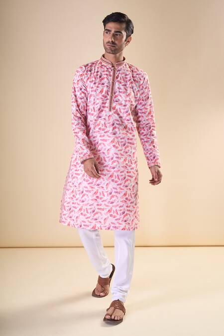 Arihant Rai Sinha Pink Heavy Cotton Printed Feather Straight Kurta 