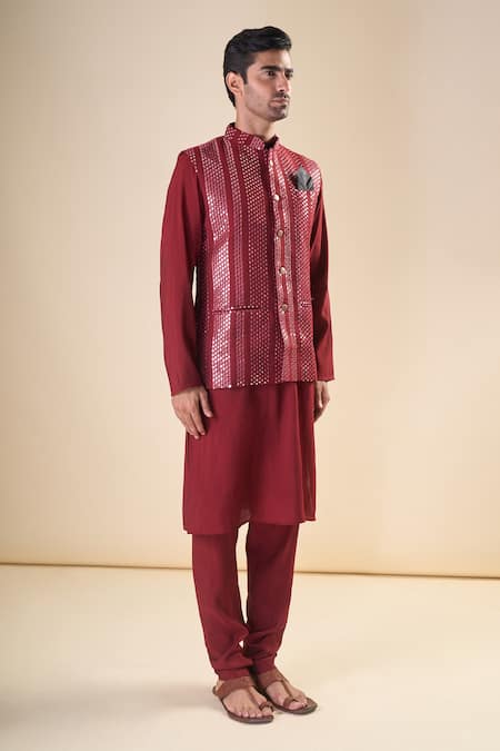 Arihant Rai Sinha Maroon Silk Sequins Embellished Nehru Jacket Online at Aza Fashions Arihant Rai Sinha_Maroon Silk Sequins Embellished Nehru Jacket_Online_at_Aza_Fashions