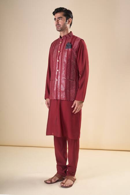 Buy Arihant Rai Sinha Maroon Silk Sequins Embellished Nehru Jacket Online at Aza Fashions Buy_Arihant Rai Sinha_Maroon Silk Sequins Embellished Nehru Jacket_Online_at_Aza_Fashions