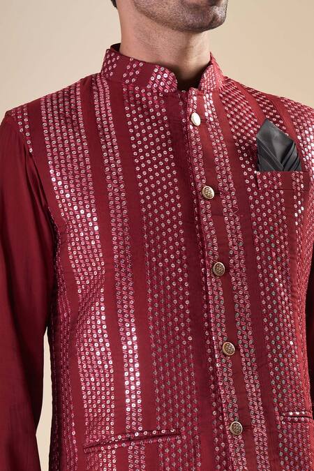 Arihant Rai Sinha Maroon Silk Sequins Embellished Nehru Jacket at Aza Fashions Arihant Rai Sinha_Maroon Silk Sequins Embellished Nehru Jacket_at_Aza_Fashions