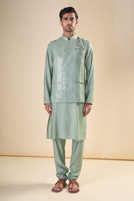 Buy_Arihant Rai Sinha_Green Silk Sequins Embellished Nehru Jacket_Online_at_Aza_Fashions