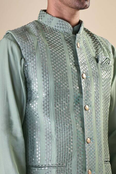 Buy_Arihant Rai Sinha_Green Silk Sequins Embellished Nehru Jacket