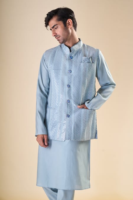 Arihant Rai Sinha Sky Blue Sequin Detailed Bundi 