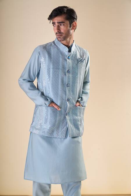 Buy_Arihant Rai Sinha_Blue Silk Sequins Sky Detailed Bundi