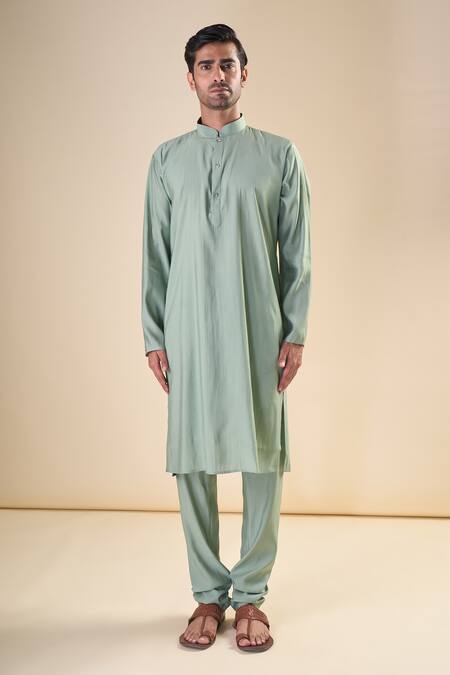 Arihant Rai Sinha_Green , Satin Solid Kurta And Pyjama Set_Online_at_Aza_Fashions