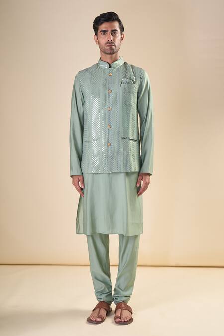 Buy_Arihant Rai Sinha_Green , Satin Solid Kurta And Pyjama Set