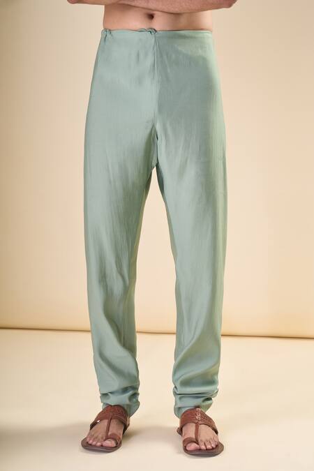 Shop_Arihant Rai Sinha_Green , Satin Solid Kurta And Pyjama Set