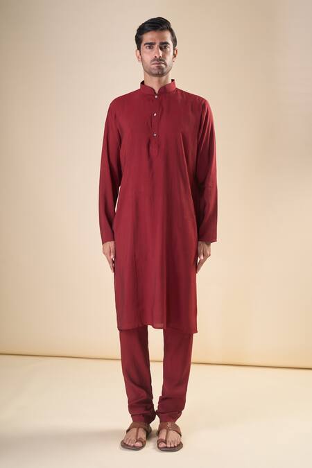 Arihant Rai Sinha_Maroon , Satin Solid Kurta With Pyjama_Online_at_Aza_Fashions