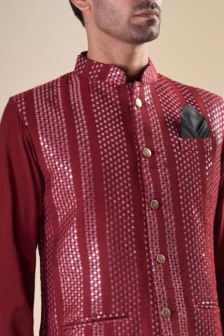 Shop_Arihant Rai Sinha_Maroon , Satin Solid Kurta With Pyjama_Online_at_Aza_Fashions
