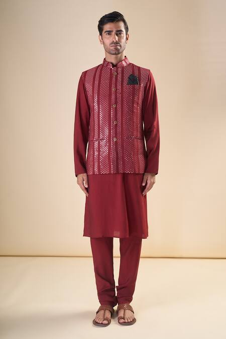 Arihant Rai Sinha_Maroon , Satin Solid Kurta With Pyjama_at_Aza_Fashions