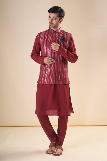 Buy_Arihant Rai Sinha_Maroon , Satin Solid Kurta With Pyjama