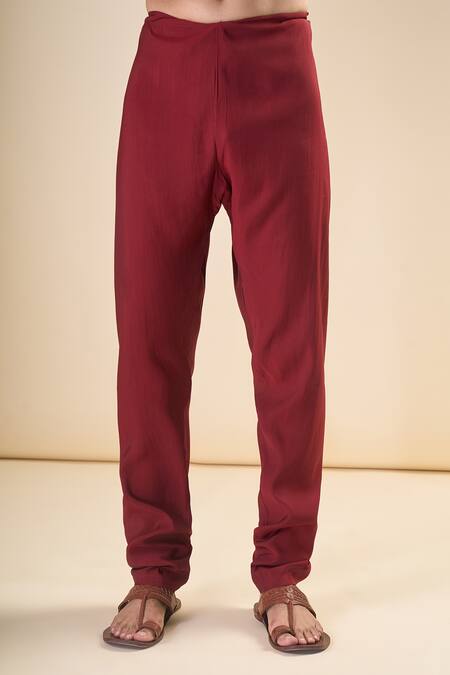 Shop_Arihant Rai Sinha_Maroon , Satin Solid Kurta With Pyjama
