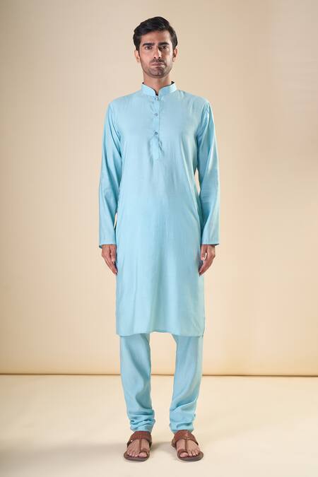 Arihant Rai Sinha_Blue , Satin Solid Straight Kurta And Pyjama Set_Online_at_Aza_Fashions