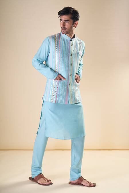 Buy_Arihant Rai Sinha_Blue , Satin Solid Straight Kurta And Pyjama Set