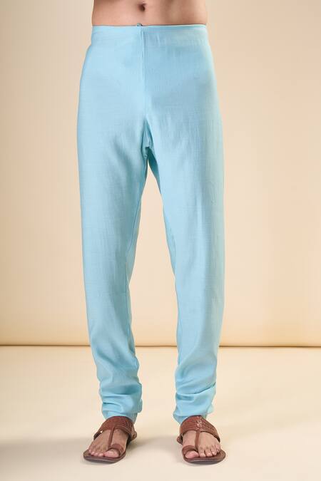 Shop_Arihant Rai Sinha_Blue , Satin Solid Straight Kurta And Pyjama Set