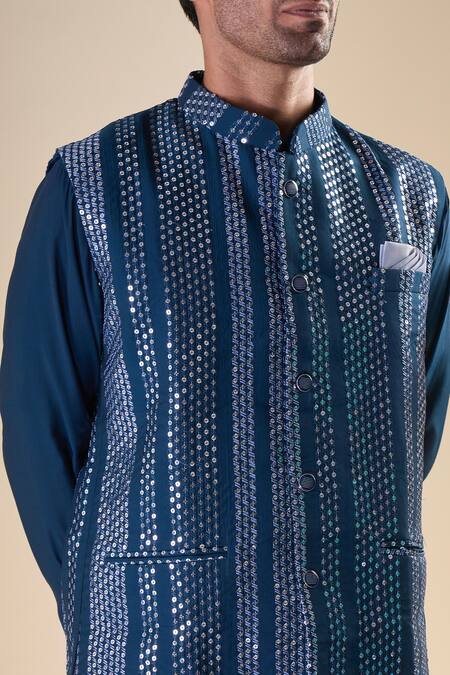 Buy_Arihant Rai Sinha_Blue , Satin Solid Straight Kurta With Pyjama