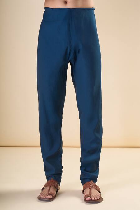 Shop_Arihant Rai Sinha_Blue , Satin Solid Straight Kurta With Pyjama