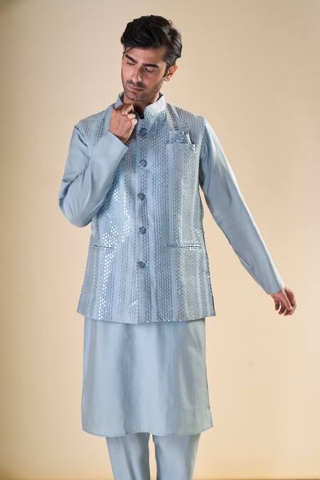 Arihant Rai Sinha_Blue , Satin Straight Kurta And Pyjama_at_Aza_Fashions