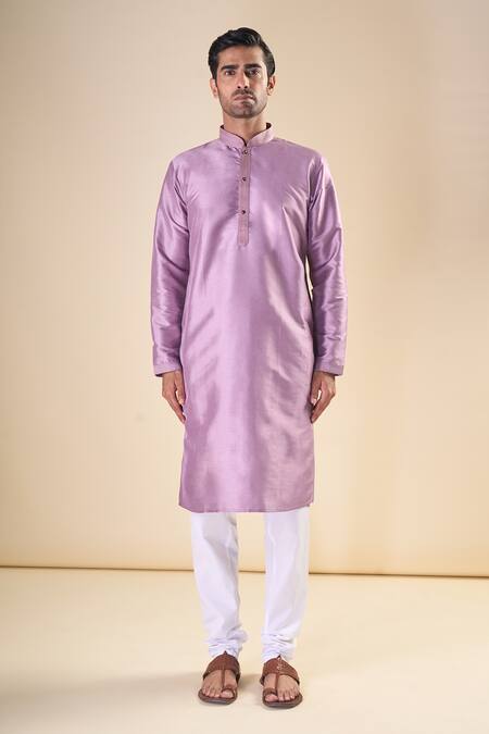 Arihant Rai Sinha Purple , Satin Embroidery Thread Detailed Neck Kurta Online at Aza Fashions Arihant Rai Sinha_Purple , Satin Embroidery Thread Detailed Neck Kurta_Online_at_Aza_Fashions