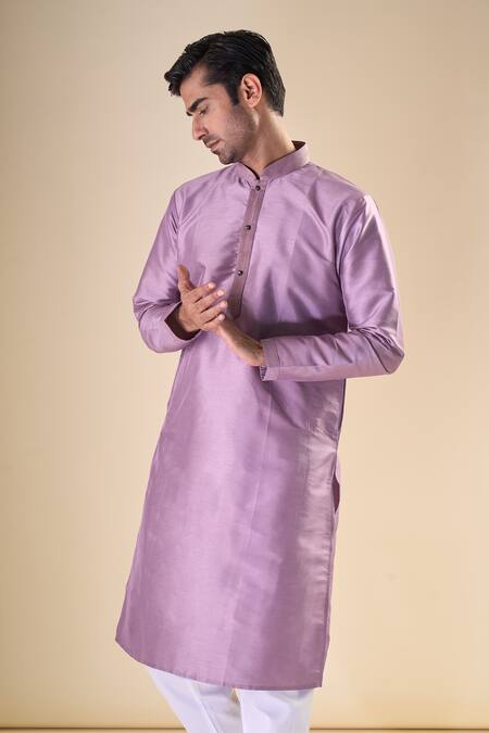 Arihant Rai Sinha Purple , Satin Embroidery Thread Detailed Neck Kurta at Aza Fashions Arihant Rai Sinha_Purple , Satin Embroidery Thread Detailed Neck Kurta_at_Aza_Fashions