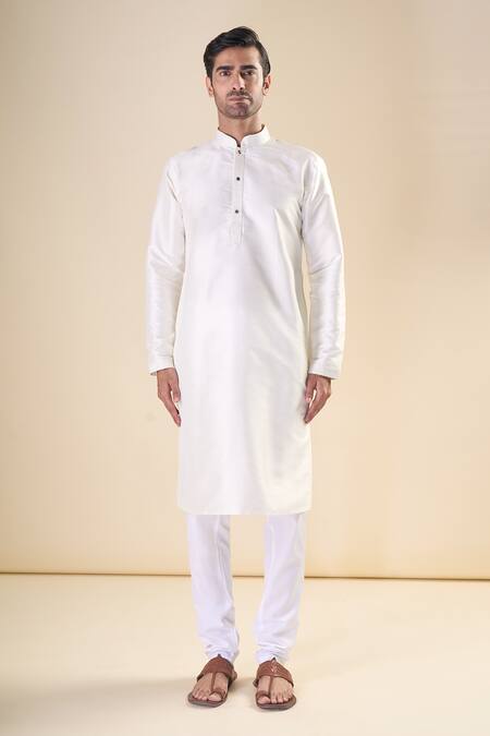 Arihant Rai Sinha_White Silk Embroidery Solid Straight Kurta_Online_at_Aza_Fashions