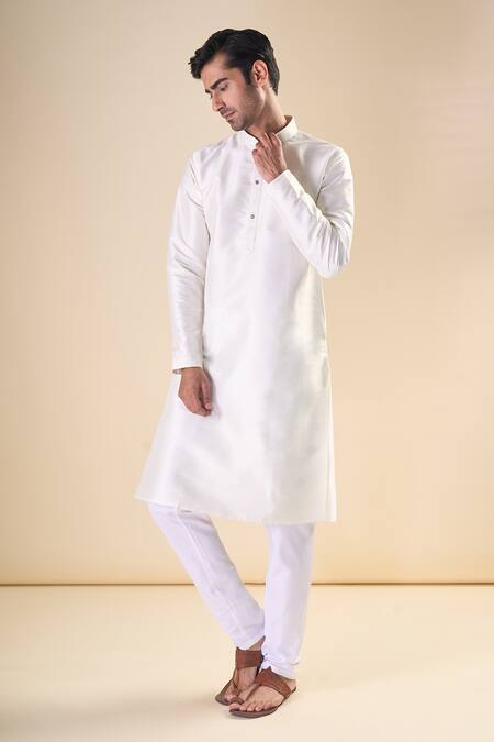 Buy_Arihant Rai Sinha_White Silk Embroidery Solid Straight Kurta_Online_at_Aza_Fashions