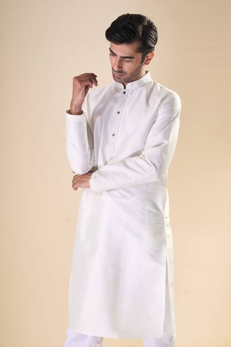 Arihant Rai Sinha_White Silk Embroidery Solid Straight Kurta_at_Aza_Fashions