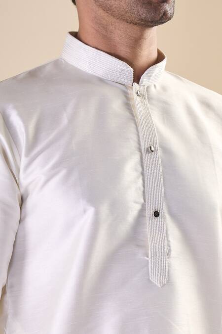 Buy_Arihant Rai Sinha_White Silk Embroidery Solid Straight Kurta
