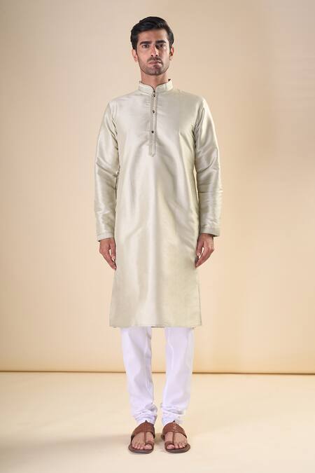 Arihant Rai Sinha_Green Silk Front Placket Solid Kurta_Online_at_Aza_Fashions