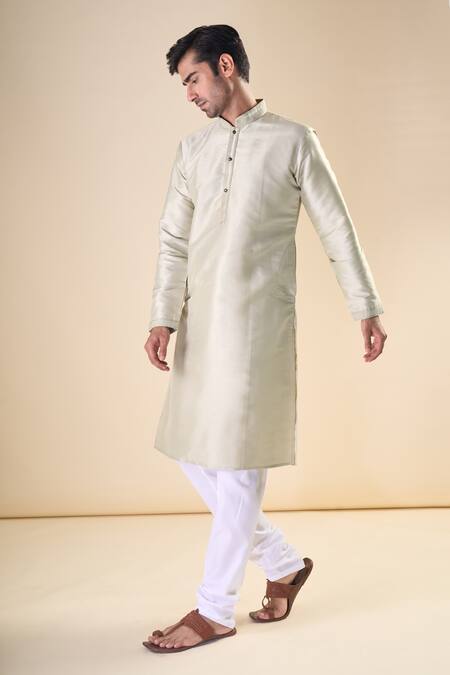 Buy_Arihant Rai Sinha_Green Silk Front Placket Solid Kurta_Online_at_Aza_Fashions