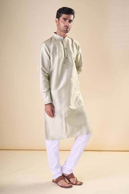 Shop_Arihant Rai Sinha_Green Silk Front Placket Solid Kurta_Online_at_Aza_Fashions
