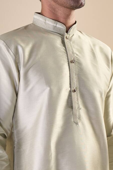 Buy_Arihant Rai Sinha_Green Silk Front Placket Solid Kurta