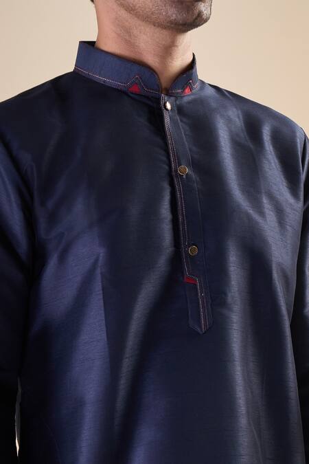 Buy_Arihant Rai Sinha_Blue Silk Straight Solid Kurta_Online_at_Aza_Fashions