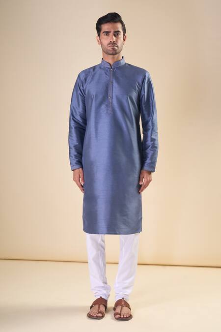 Arihant Rai Sinha_Blue Silk Plain Straight Kurta_Online_at_Aza_Fashions