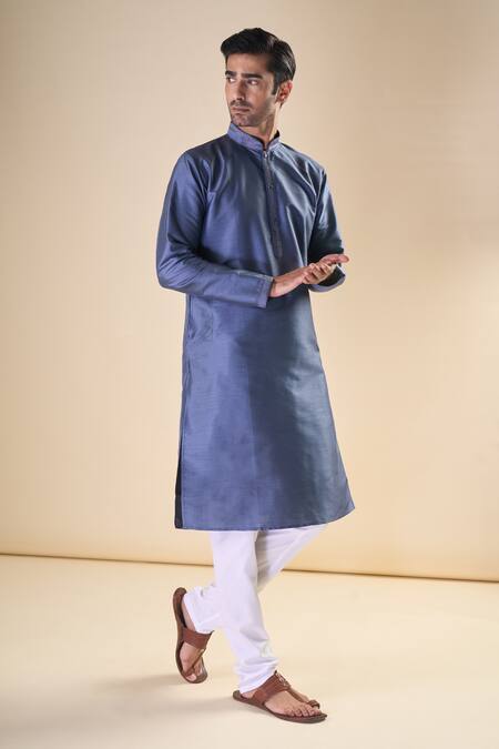 Buy_Arihant Rai Sinha_Blue Silk Plain Straight Kurta_Online_at_Aza_Fashions