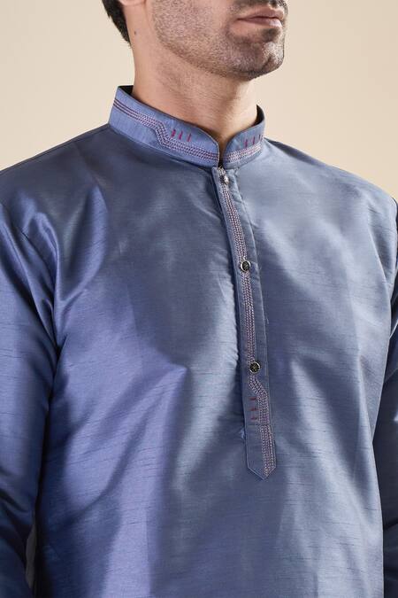 Arihant Rai Sinha_Blue Silk Plain Straight Kurta_at_Aza_Fashions