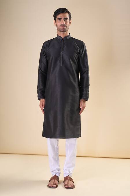 Arihant Rai Sinha_Black Silk Straight Plain Kurta_Online_at_Aza_Fashions