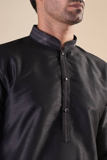 Buy_Arihant Rai Sinha_Black Silk Straight Plain Kurta_Online_at_Aza_Fashions