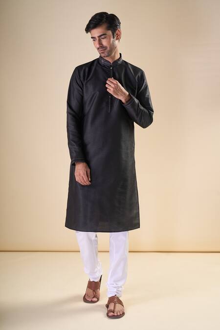 Shop_Arihant Rai Sinha_Black Silk Straight Plain Kurta_Online_at_Aza_Fashions